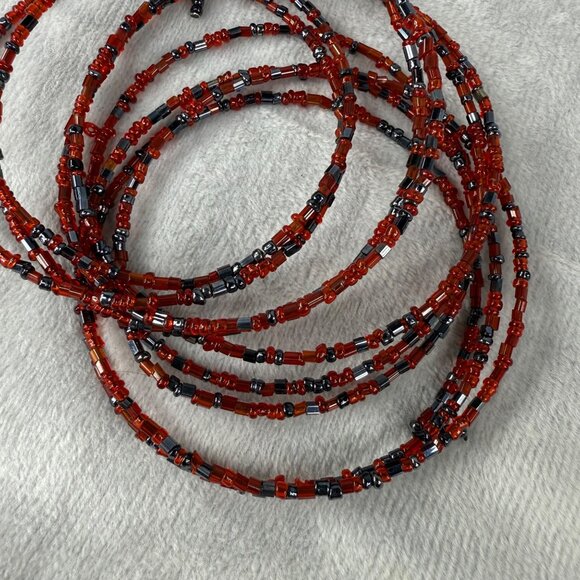 Red & Black Beaded Memory Wire Bracelet Jewelry Women Adjustable Wrap Design - Picture 6 of 11